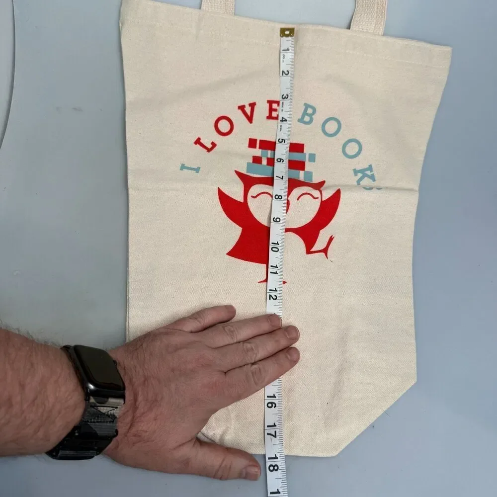 I Love Books Owl Tote Bag Red Owl Top Hat Tan Cotton Tapered Shopper 18x15 EUC-